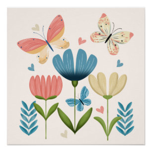 Whimsical Flowers and Butterflies Poster