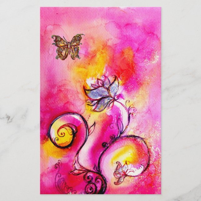 WHIMSICAL FLOWERS  AND BUTTERFLIES STATIONERY (Front)