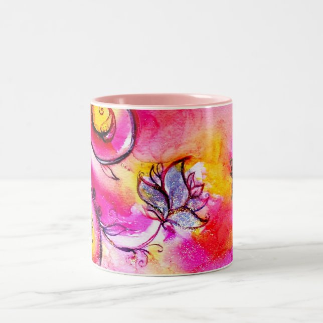 WHIMSICAL FLOWERS  AND BUTTERFLIES Two-Tone COFFEE MUG (Center)