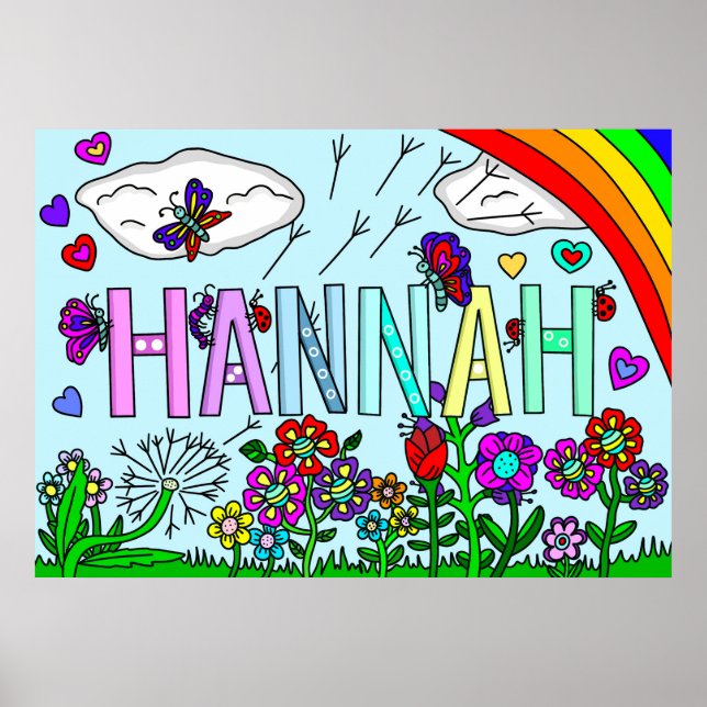 Whimsical Flowers and Girl's Name Hannah Wall Art (Front)
