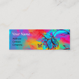 WHIMSICAL FLOWERS AND GOLD BUTTERFLY MINI BUSINESS CARD