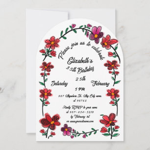  Whimsical Flowers Arch Border 35th Birthday Party Invitation