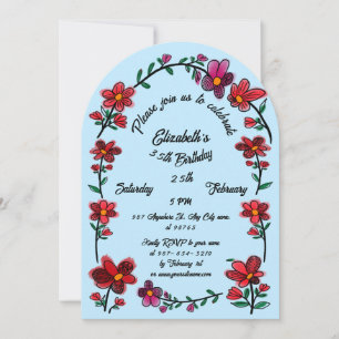 Whimsical Flowers Arch Border 35th Birthday Party Invitation