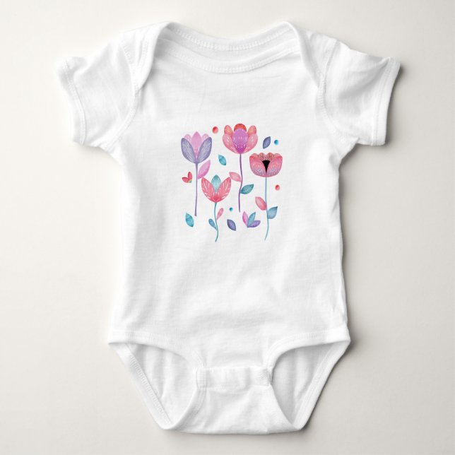 Whimsical Flowers  Baby Bodysuit (Front)
