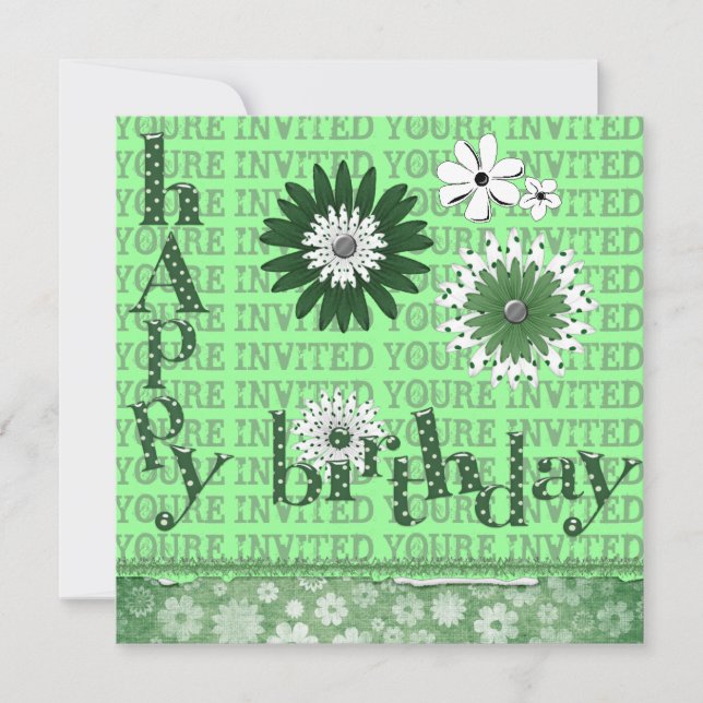 Whimsical Flowers Birthday Party Invitations (Front)