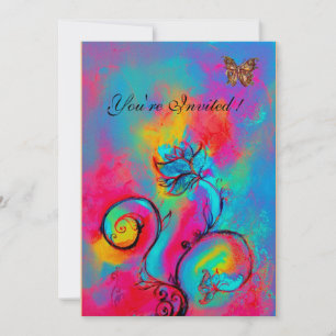WHIMSICAL FLOWERS & BUTTERFLIES pink blue yellow Invitation
