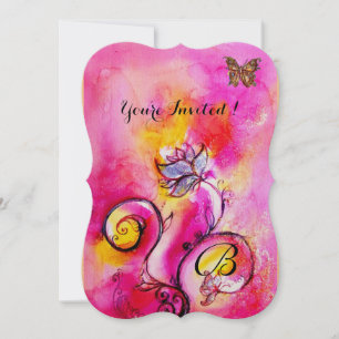 WHIMSICAL FLOWERS & BUTTERFLIES pink yellow Invitation