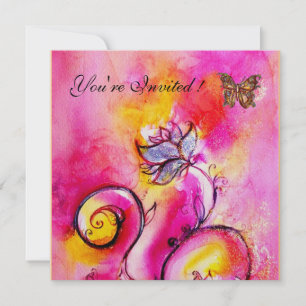 WHIMSICAL FLOWERS & BUTTERFLIES pink yellow Invitation