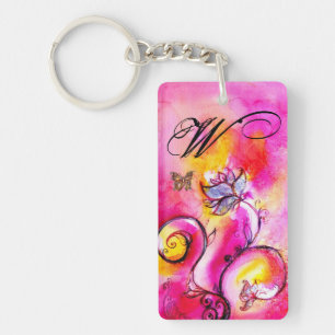 WHIMSICAL FLOWERS & BUTTERFLIES pink yellow purple Key Ring