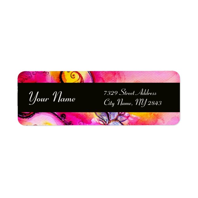 WHIMSICAL FLOWERS & BUTTERFLY blue pink yellow Return Address Label (Front)