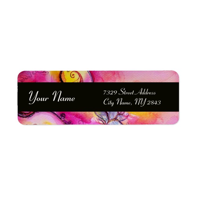 WHIMSICAL FLOWERS & BUTTERFLY blue pink yellow Return Address Label (Front)