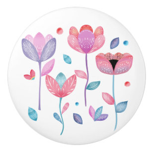 Whimsical Flowers  Ceramic Knob