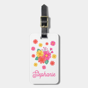 Whimsical Flowers Custom Text Monogrammed Luggage Tag