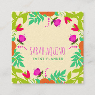 Whimsical Flowers Floral Event Planner Square Business Card