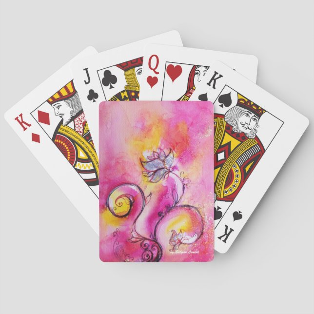 WHIMSICAL FLOWERS,FLORAL SWIRLS  Soft Pink Yellow Playing Cards (Back)