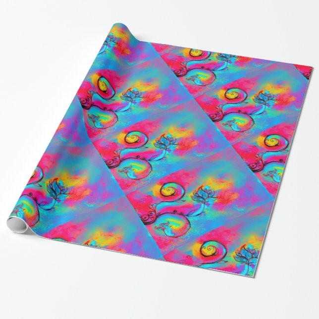 WHIMSICAL FLOWERS  fuchsia pink yellow,teal blue Wrapping Paper (Unrolled)