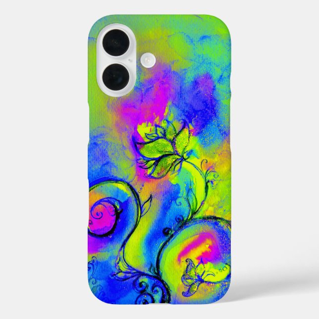 WHIMSICAL FLOWERS,Green Yellow Purple Floral Swirl Case-Mate iPhone Case (Back)