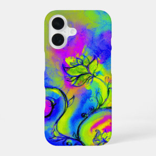 WHIMSICAL FLOWERS,Green Yellow Purple Floral Swirl iPhone 16 Case