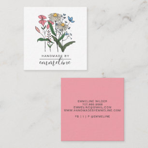 Whimsical Flowers Handmade By Craftsman  Square Business Card