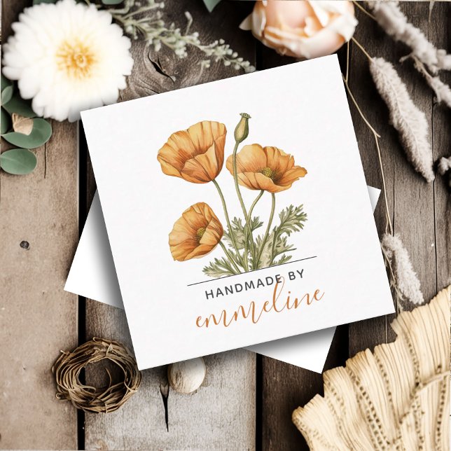 Whimsical Flowers Handmade By Craftsman  Square Business Card (Creator Uploaded)