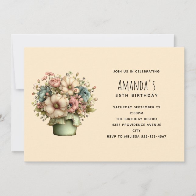 Whimsical Flowers in a Planter Pot Birthday Invitation (Front)