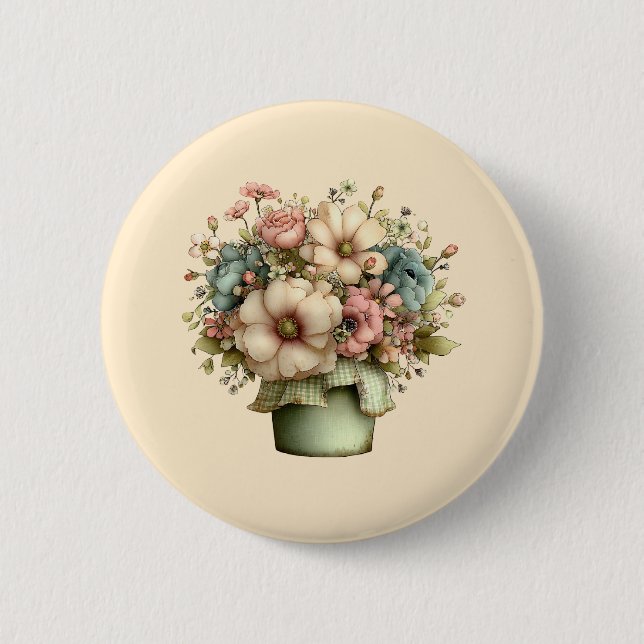 Whimsical Flowers in a Planter Pot Cute 6 Cm Round Badge (Front)