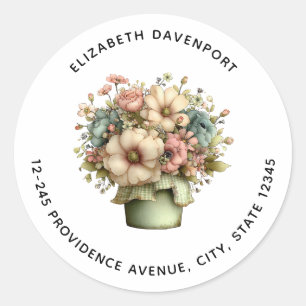 Whimsical Flowers in a Planter Pot Cute Address Classic Round Sticker