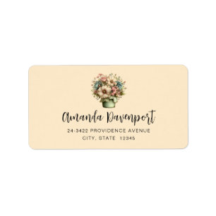 Whimsical Flowers in a Planter Pot Cute Address Label