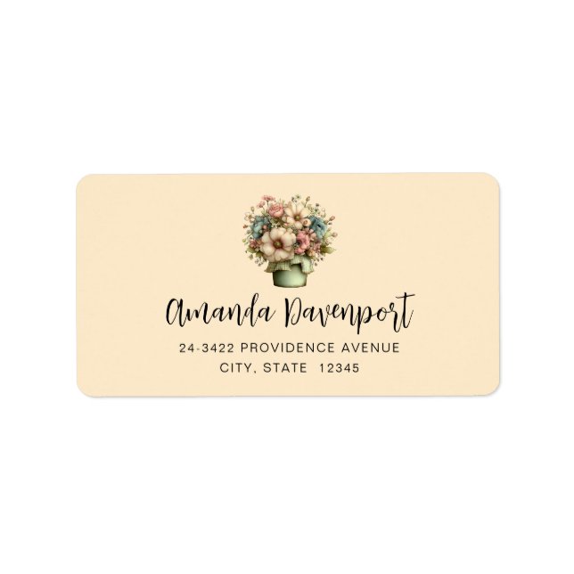Whimsical Flowers in a Planter Pot Cute Address Label (Front)
