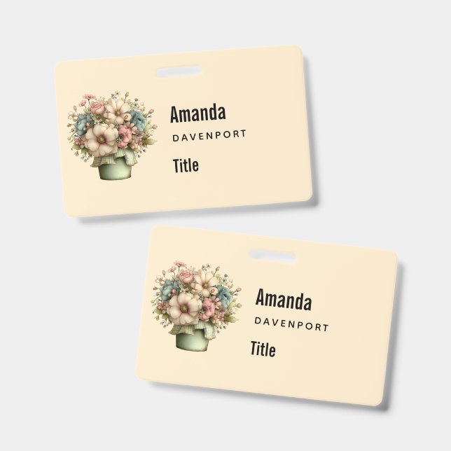Whimsical Flowers in a Planter Pot Cute Business ID Badge (Front & Back)