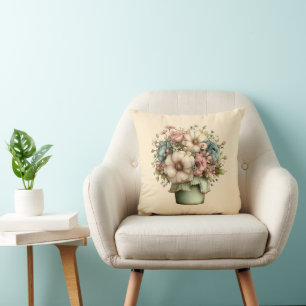 Whimsical Flowers in a Planter Pot Cute Cushion