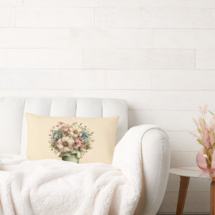 Whimsical Flowers in a Planter Pot Cute Lumbar Cushion