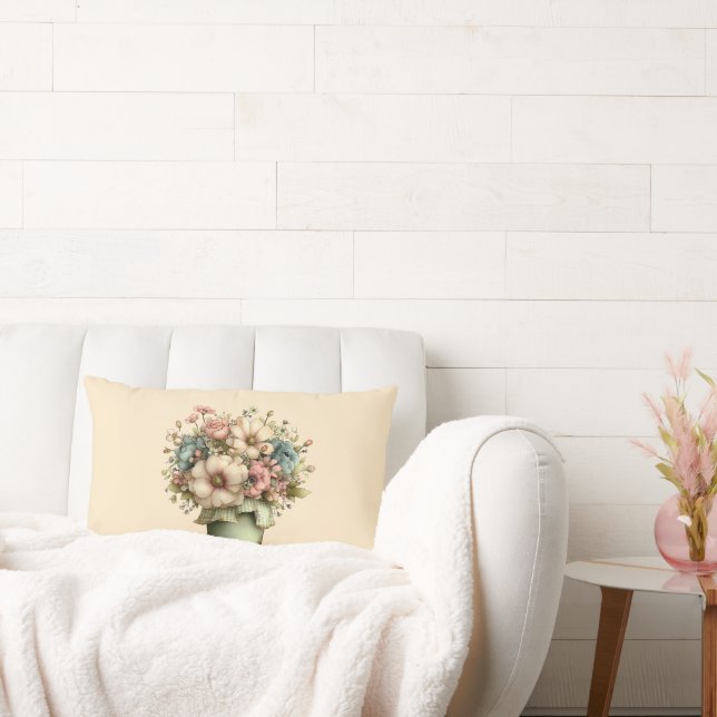Whimsical Flowers in a Planter Pot Cute Lumbar Cushion (Couch)