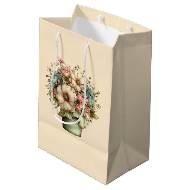 Whimsical Flowers in a Planter Pot Cute Medium Gift Bag (Back Angled)