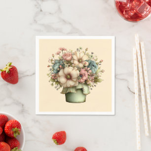 Whimsical Flowers in a Planter Pot Cute Napkin