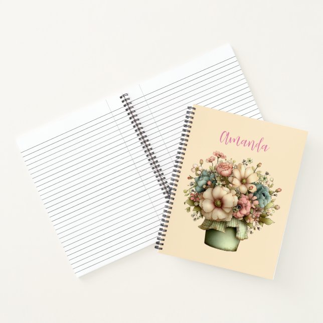 Whimsical Flowers in a Planter Pot Cute Notebook (Inside)