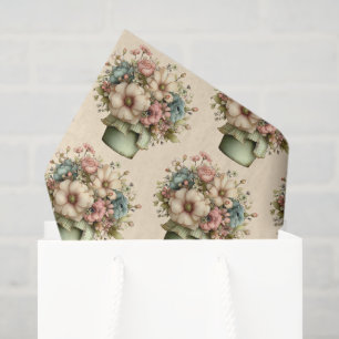 Whimsical Flowers in a Planter Pot Cute Pattern Tissue Paper