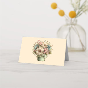 Whimsical Flowers in a Planter Pot Cute Place Card