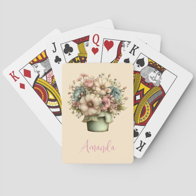 Whimsical Flowers in a Planter Pot Cute Playing Cards (Back)