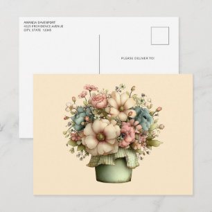 Whimsical Flowers in a Planter Pot Cute Postcard