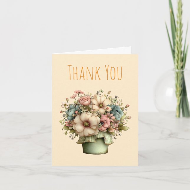 Whimsical Flowers in a Planter Pot Cute Thank You Card (Front)