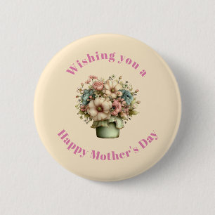 Whimsical Flowers in a Planter Pot Mother's Day 6 Cm Round Badge