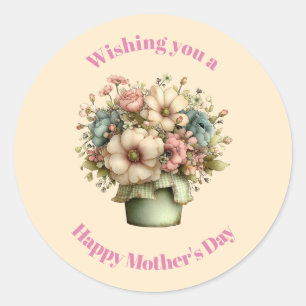 Whimsical Flowers in a Planter Pot Mother's Day Classic Round Sticker