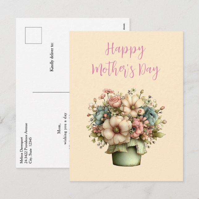 Whimsical Flowers in a Planter Pot Mother's Day Holiday Postcard (Front/Back)