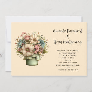 Whimsical Flowers in a Planter Pot Wedding Invitation