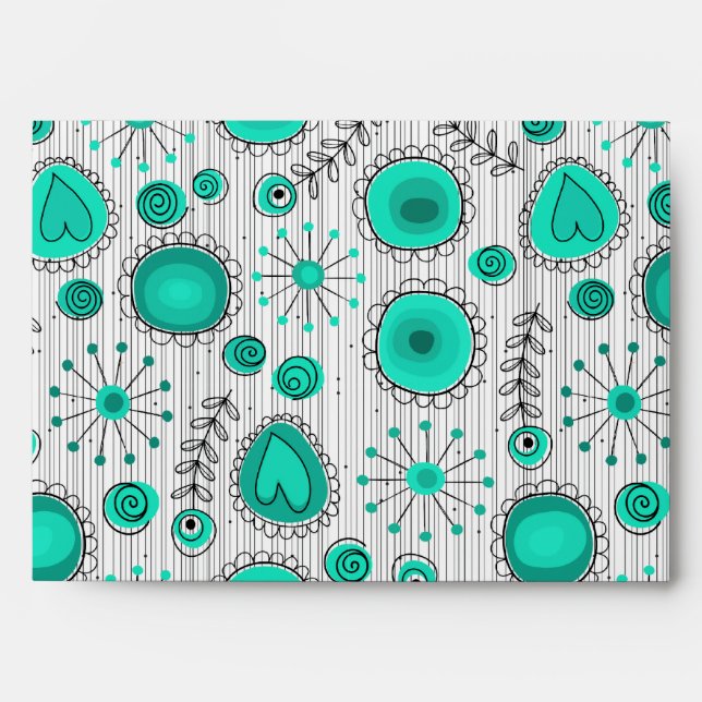 Whimsical Flowers in Turquoise Envelope (Front)