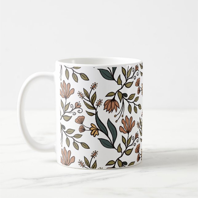 Whimsical Flowers & Leaves Bouquet Coffee Mug (Left)