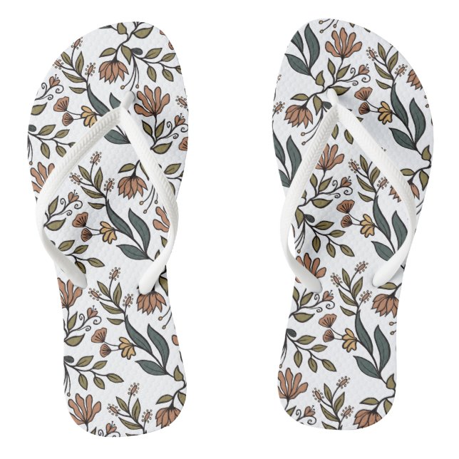 Whimsical Flowers & Leaves Bouquet Thongs (Footbed)