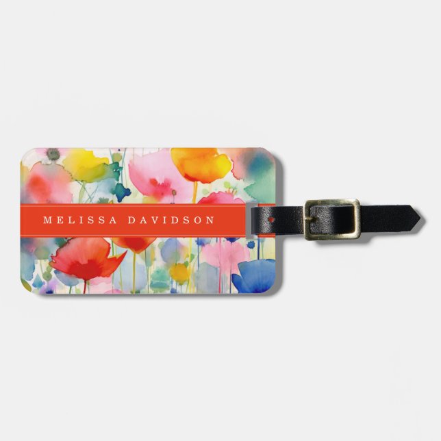Whimsical Flowers Luggage Tag (Front Horizontal)