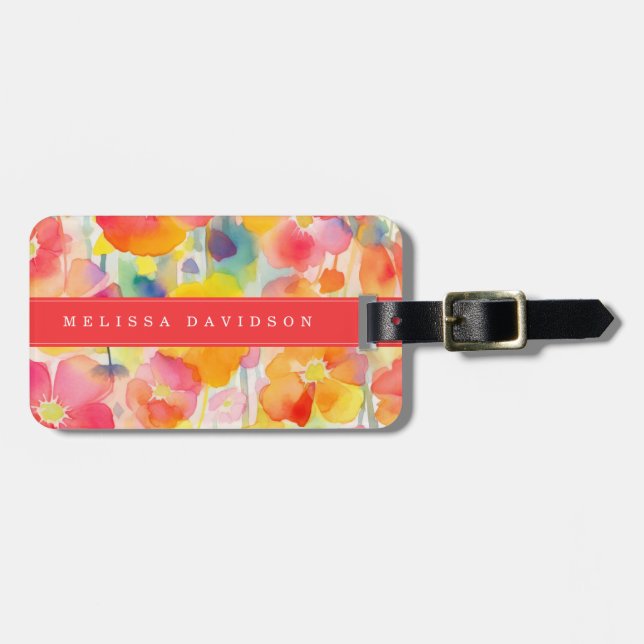 Whimsical Flowers Luggage Tag (Front Horizontal)